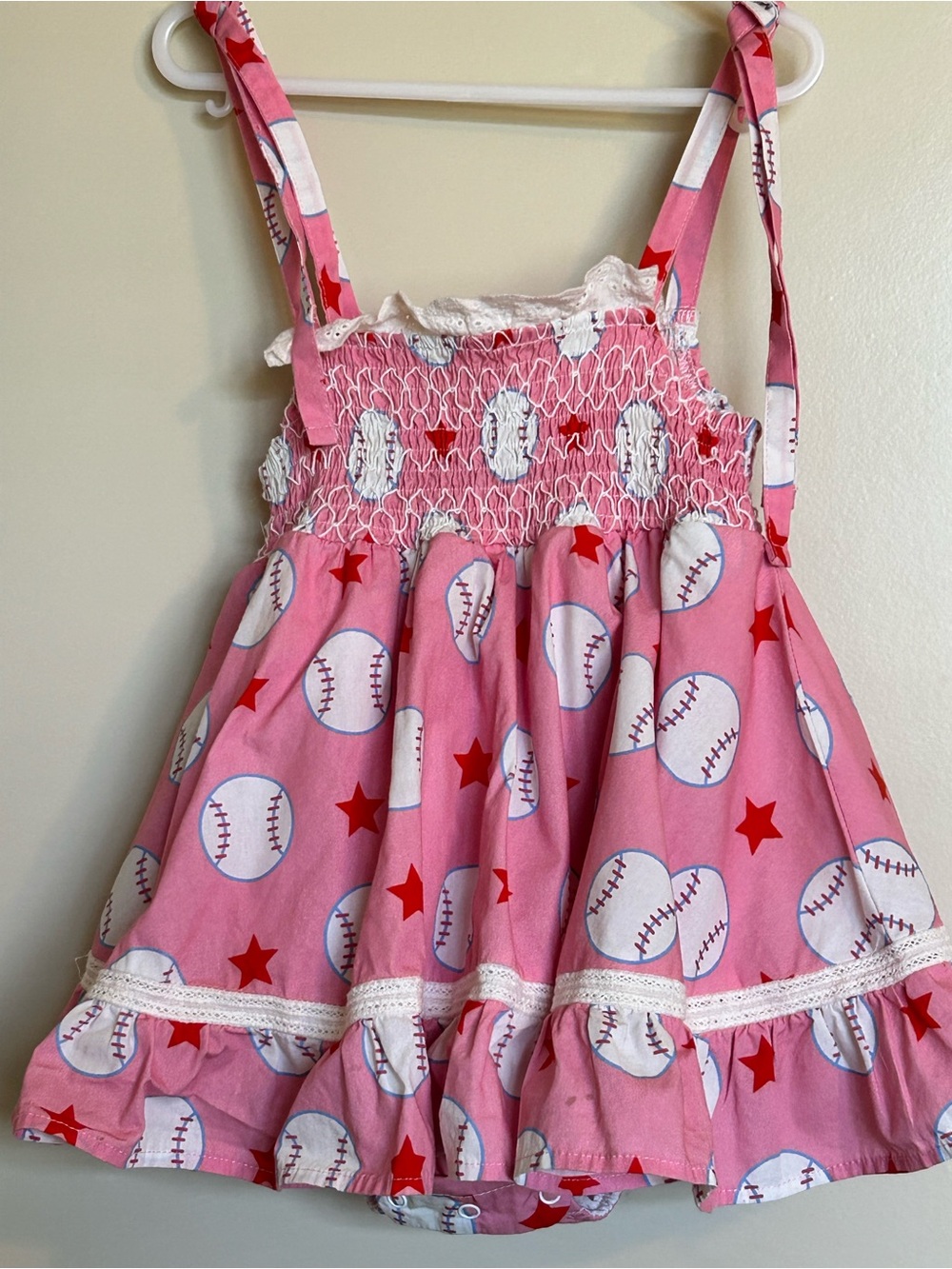 2T Sweet Honey Smocked Baseball Print Bubble
